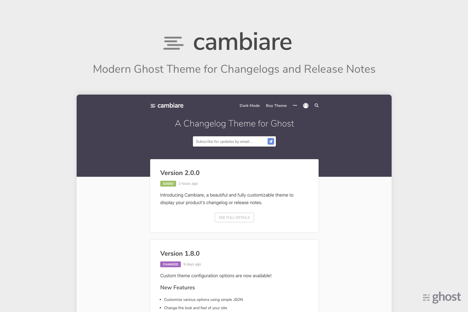 Introducing: Cambiare - A Changelog and Release Notes Theme for Ghost